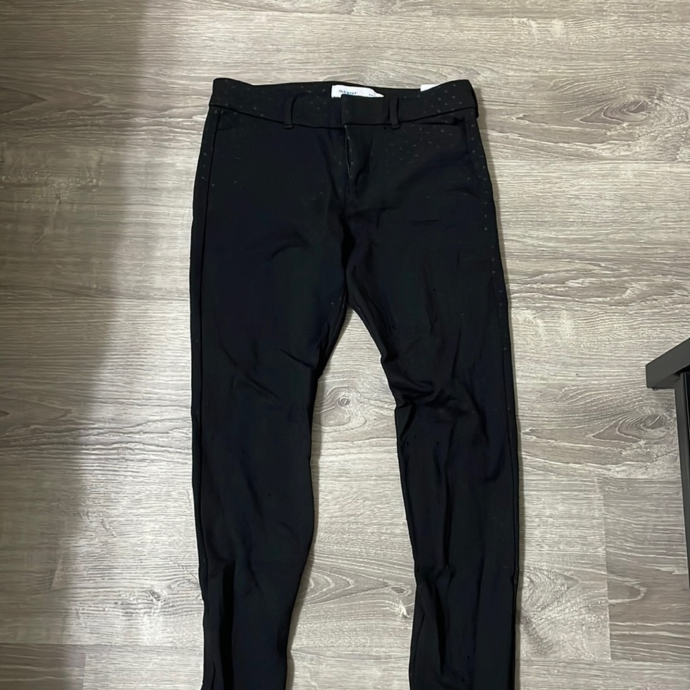 Old navy black pixie mid rise pants with black velvet dots. Like new!